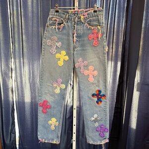 Levi’s x Yarn RARE Reworked Colorful Embroidered Women's Jeans Handmade (6) new